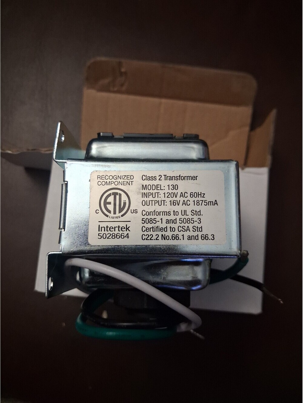 Intertek Class 2 Transformer Model 130 16V AC 1875mA